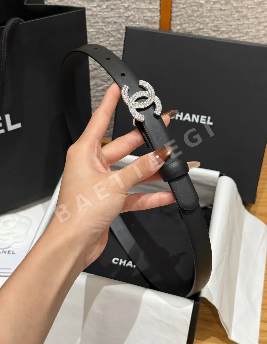 샤넬 라인스톤 송아지가죽 벨트 상세 이미지 3