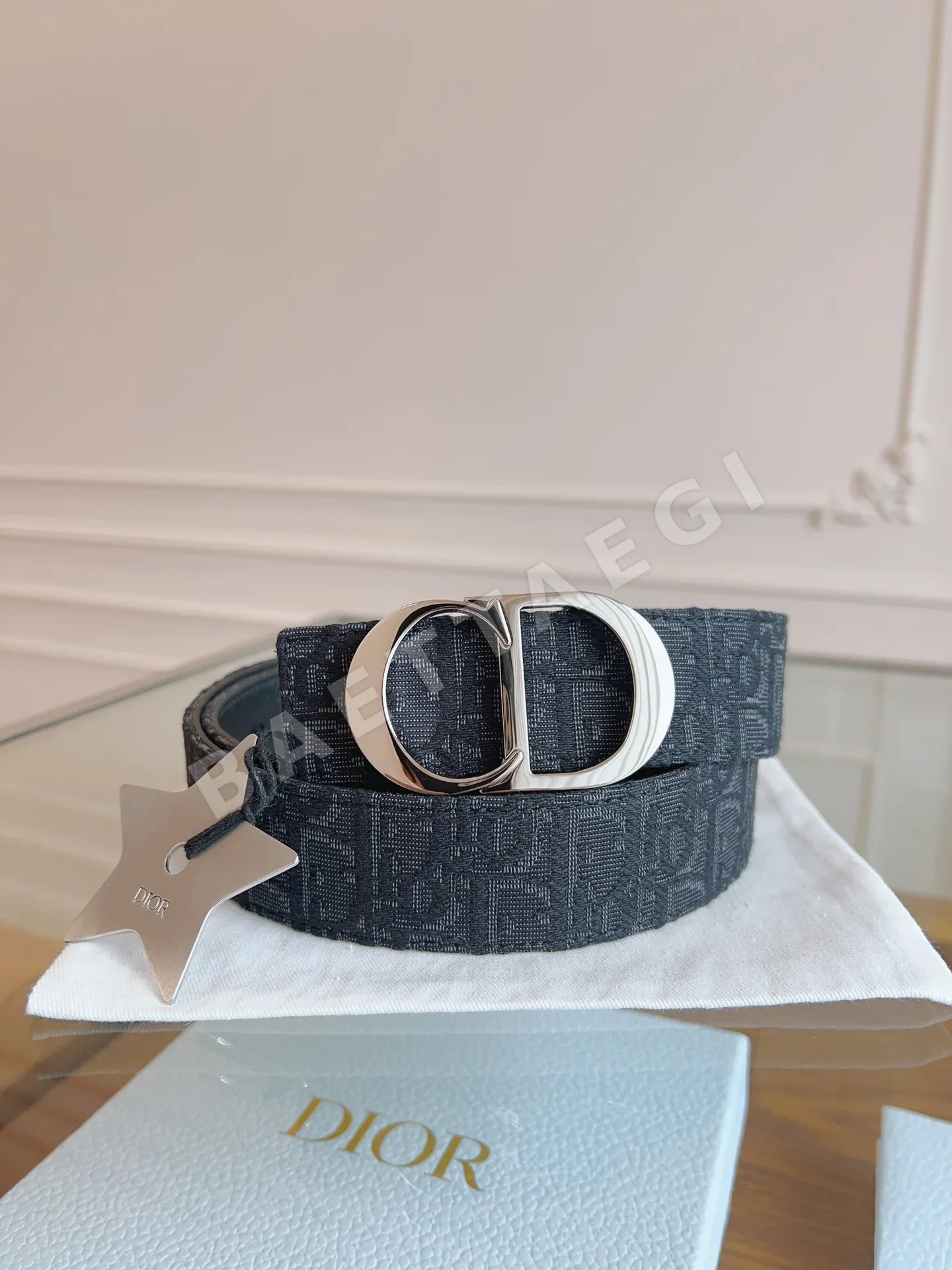 디올 오블리크 블랙 송아지가죽 벨트 57209