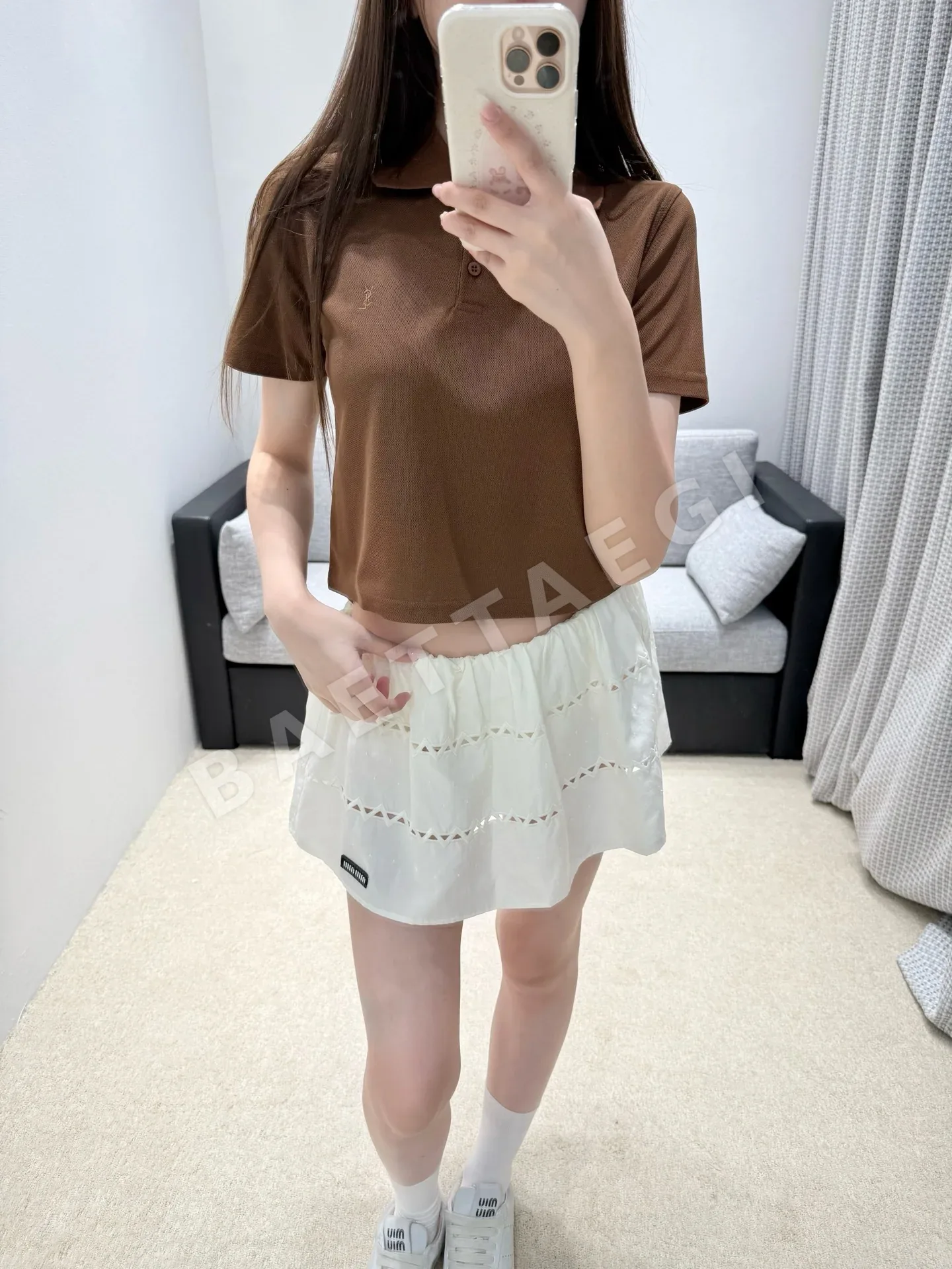 생로랑 여성 반팔 피케 코튼 카라 티셔츠 상세 이미지 8