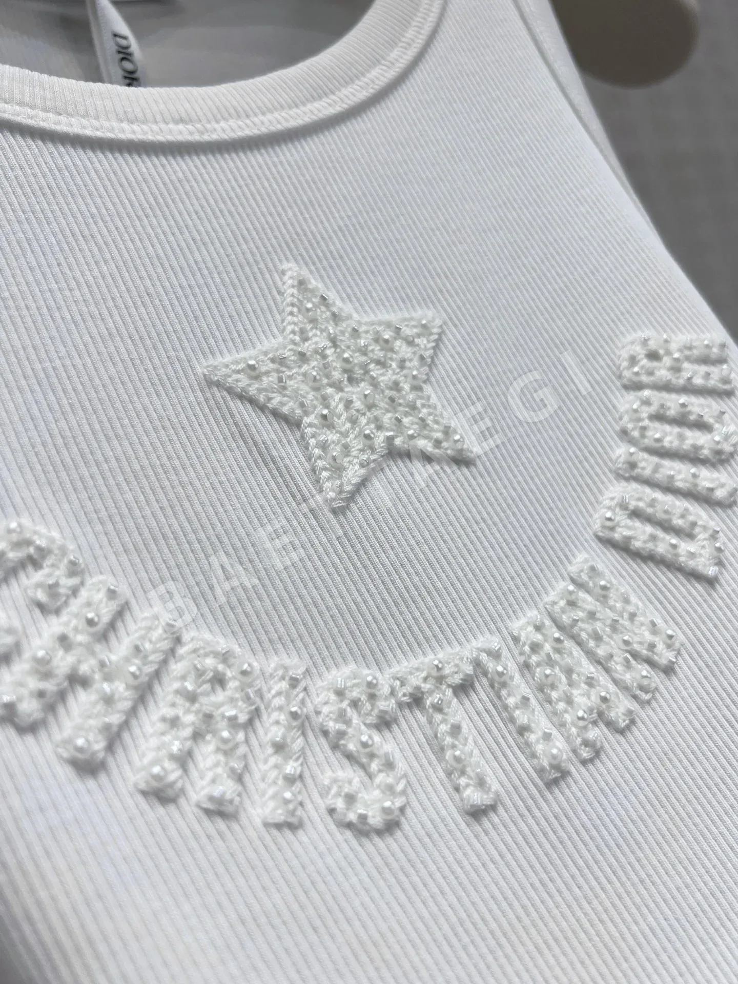 디올 비즈 별 장식 여성 반팔 티셔츠 상세 이미지 5