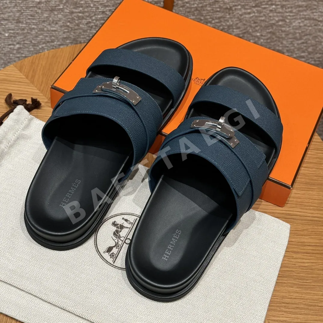 에르메스 잭슨 샌들 네이비 블루 카프스킨 실버 버클 164343