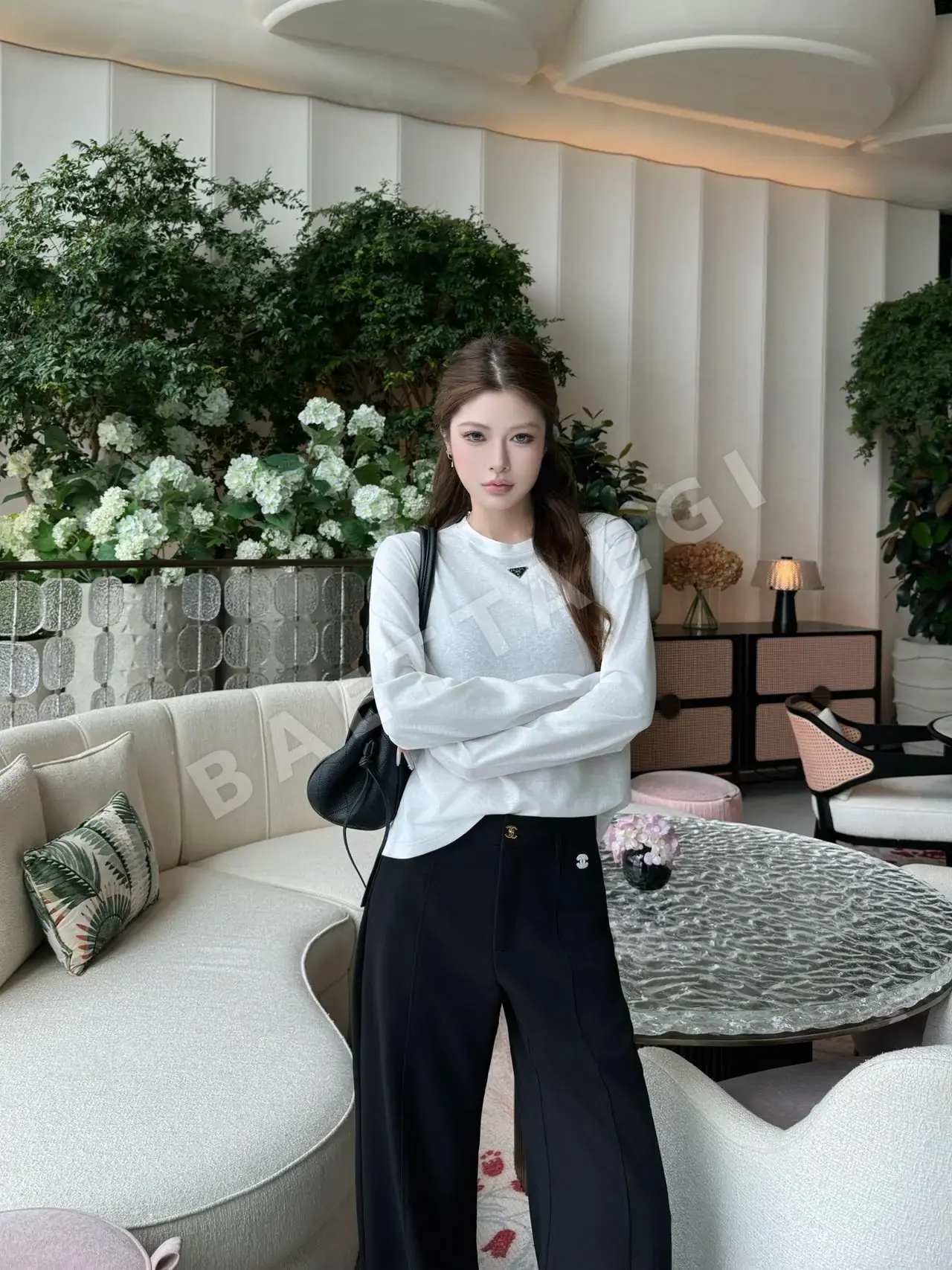 샤넬 다크 그레이 드레이프 와이드 레그 바지 상세 이미지 6