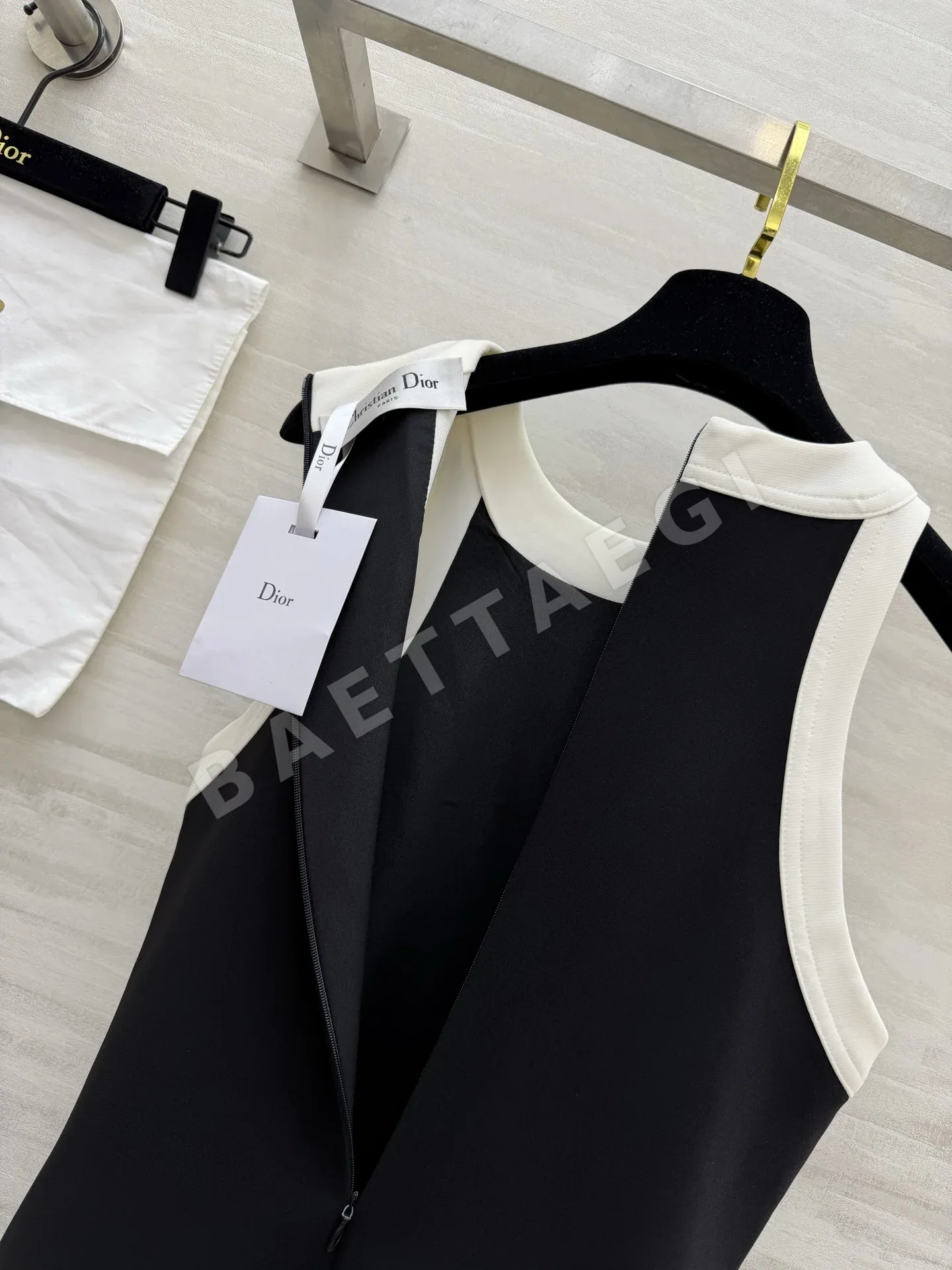디올 블랙 화이트 컬러블록 A라인 원피스 상세 이미지 5