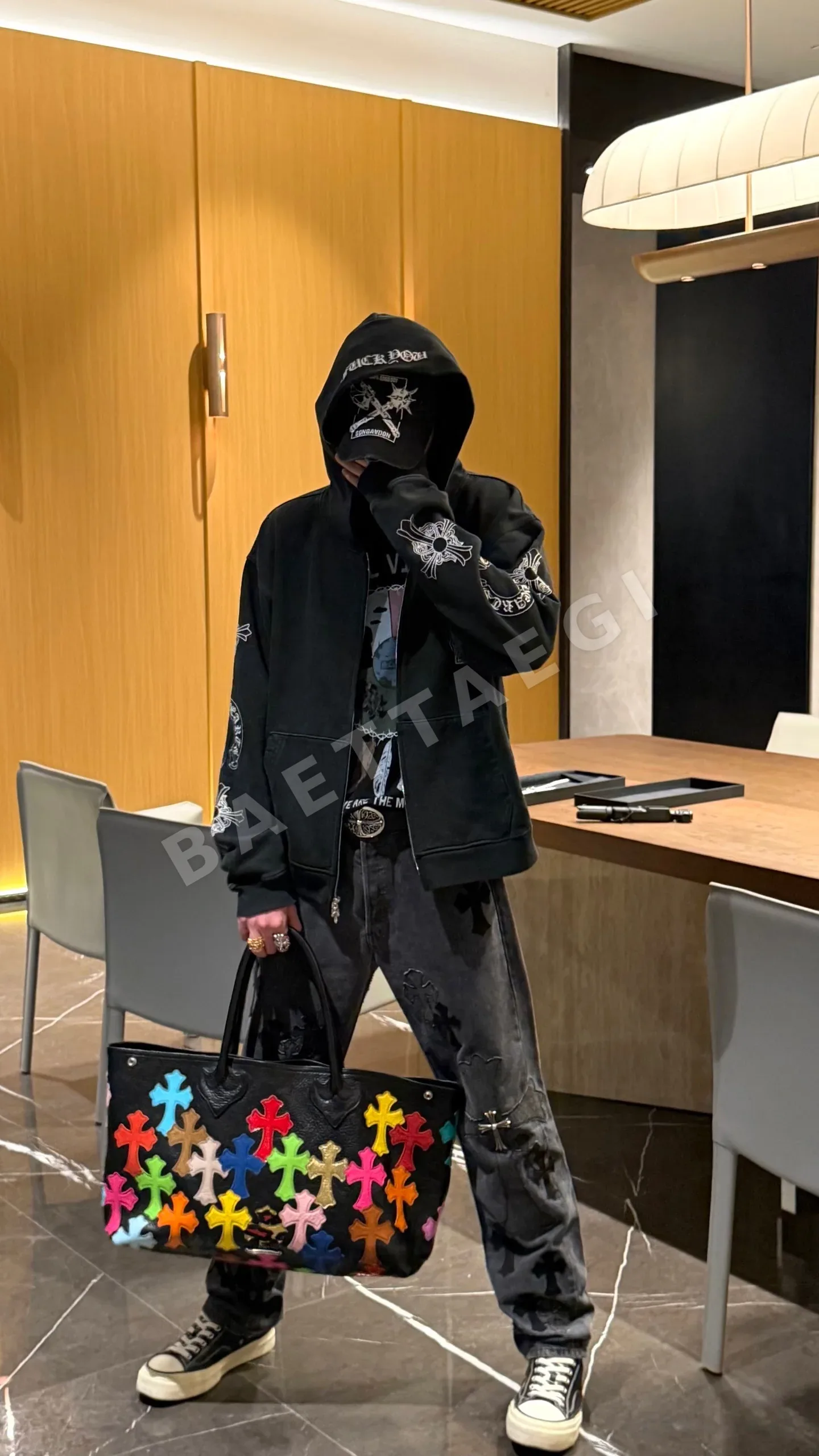 크롬하츠 블랙 램스킨 데님 남성 바지 상세 이미지 2