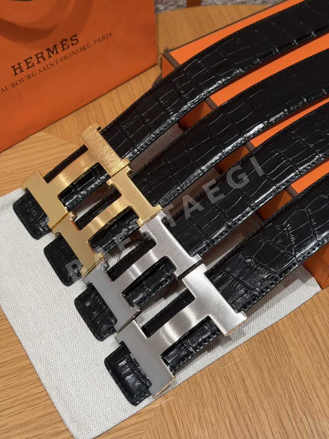 에르메스 H 버클 악어 무늬 가죽 벨트 38mm 상세 이미지 5
