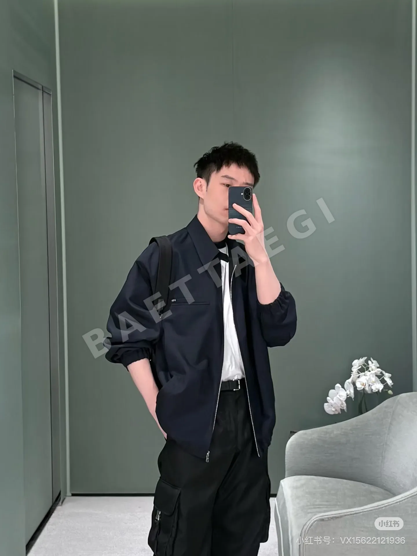 프라다 여성 네이비 울 재킷 반팔 상세 이미지 6