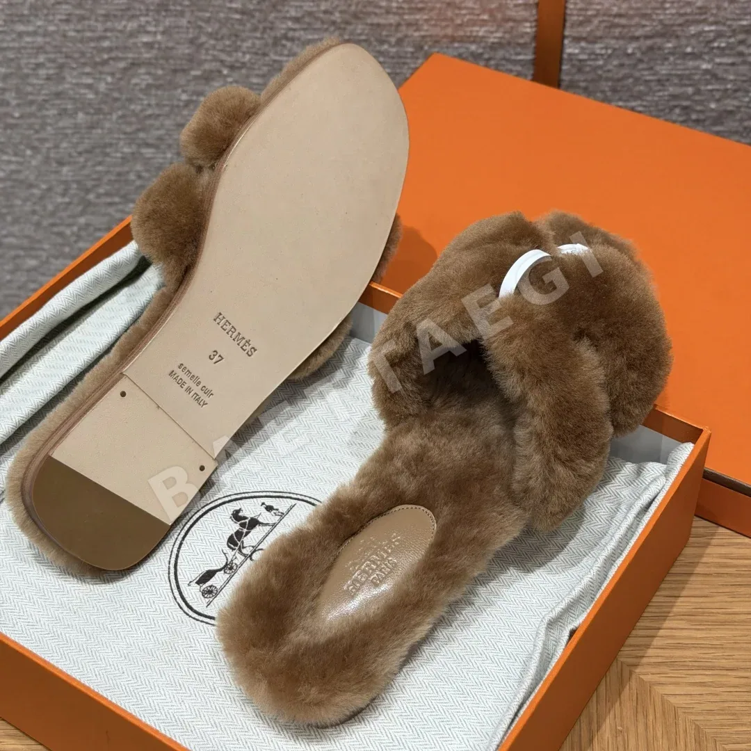 에르메스 오란 샌들 카키 울 가죽 H 컷아웃 상세 이미지 6