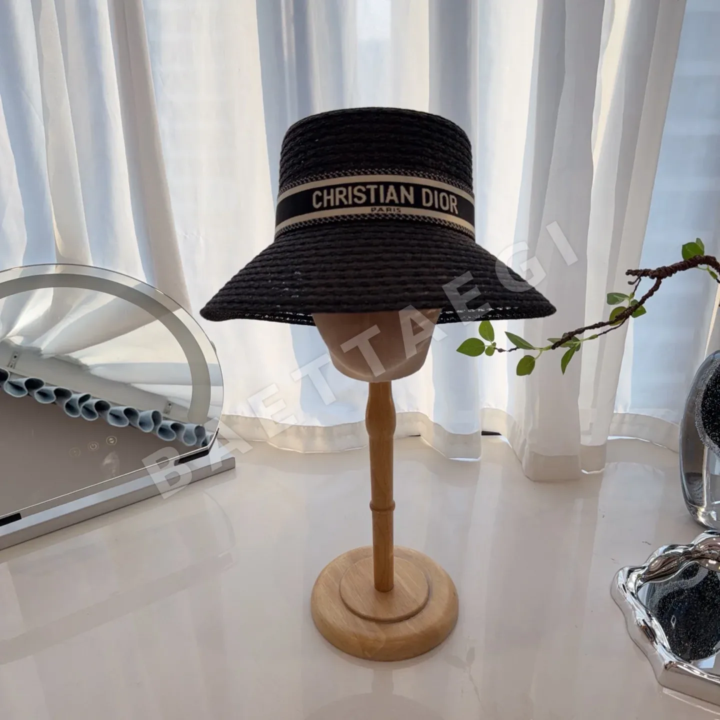 디올 블랙 직조 텍스처 선햇 모자 상세 이미지 2