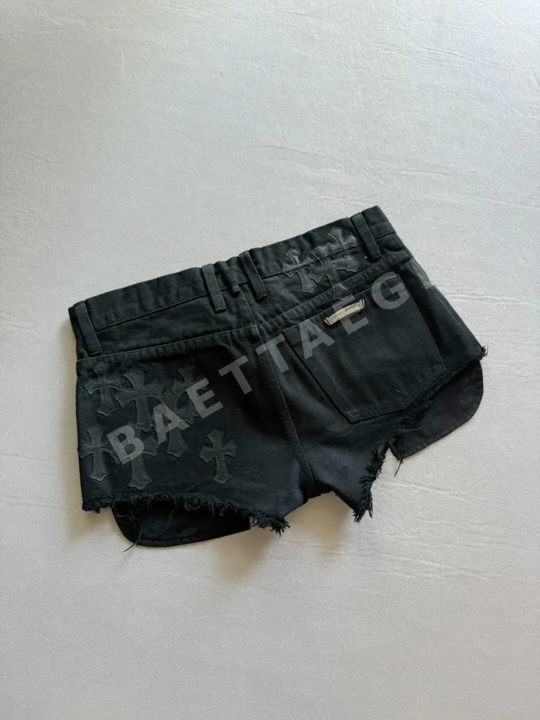 크롬하츠 가죽 데님 반바지 상세 이미지 2