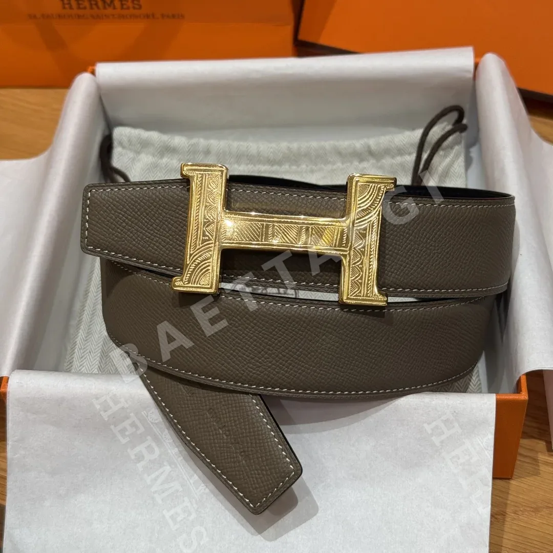 에르메스 홈 투아레그 버클 양면 가죽 벨트 175374