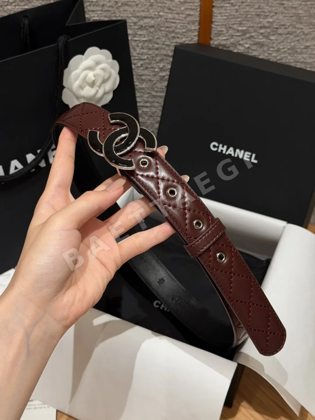 샤넬 다이아몬드 퀼팅 가죽 벨트 상세 이미지 3
