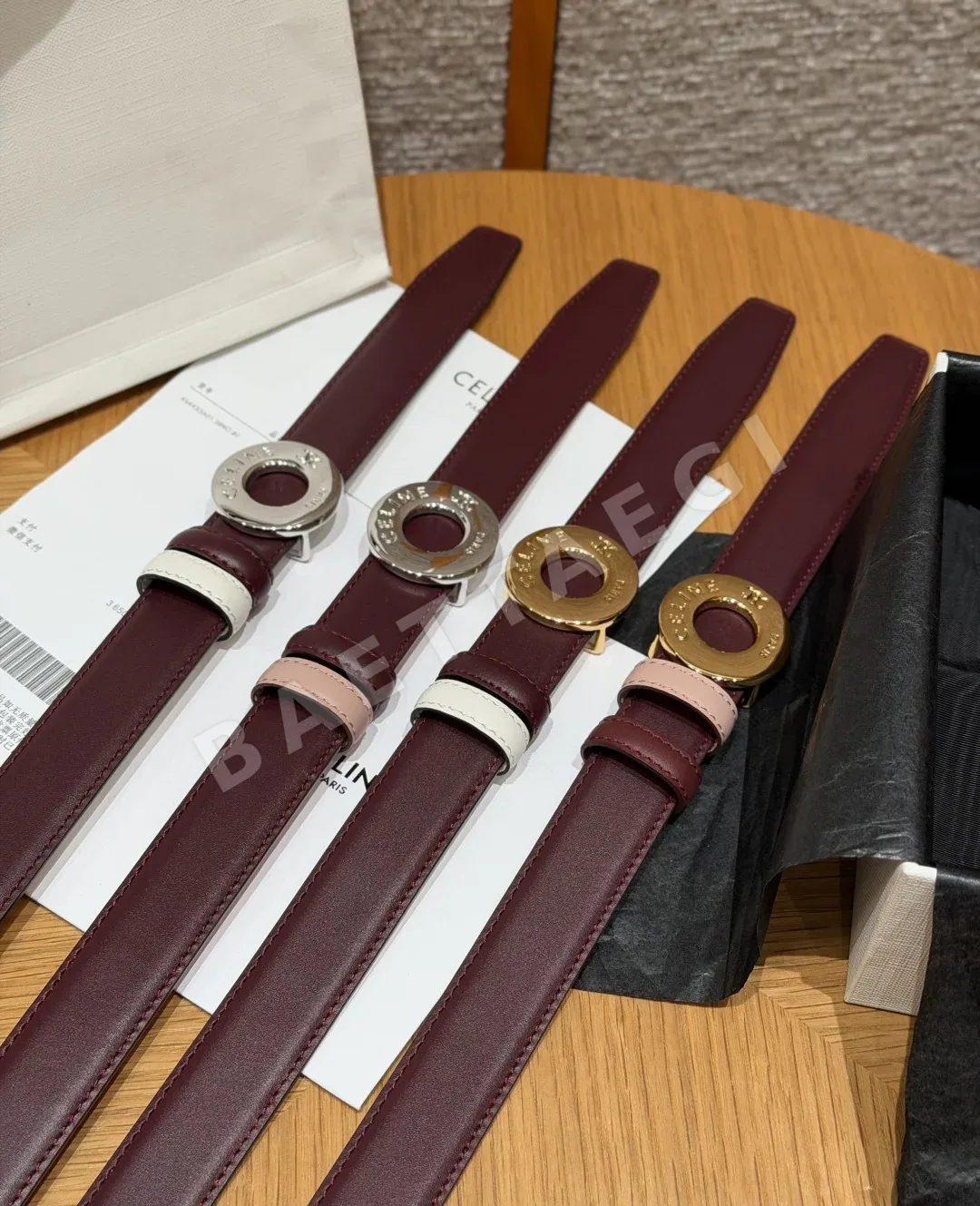 셀린느 차트 디스크 골드 버클 양면 가죽 벨트 25MM 상세 이미지 1