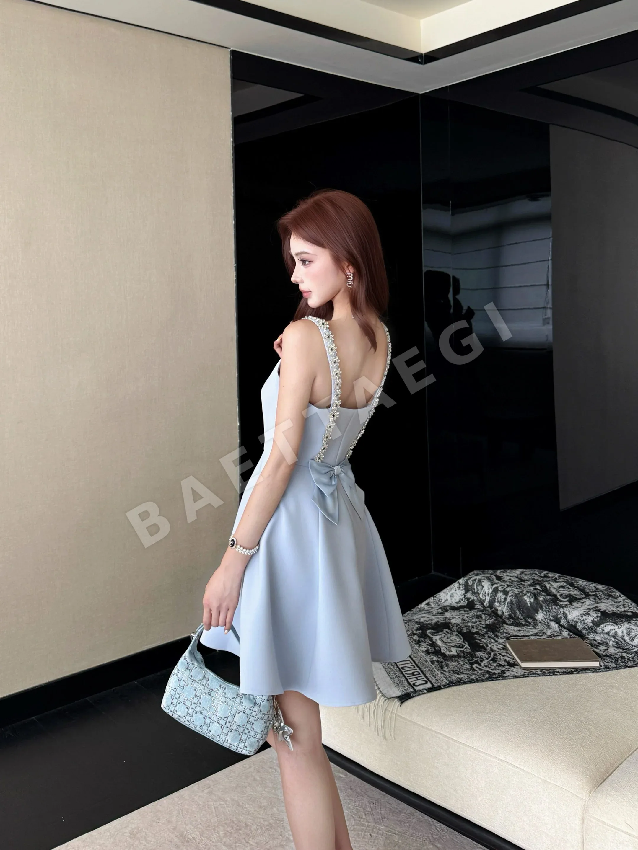 미우미우 리본 장식 A라인 숏 원피스 상세 이미지 2