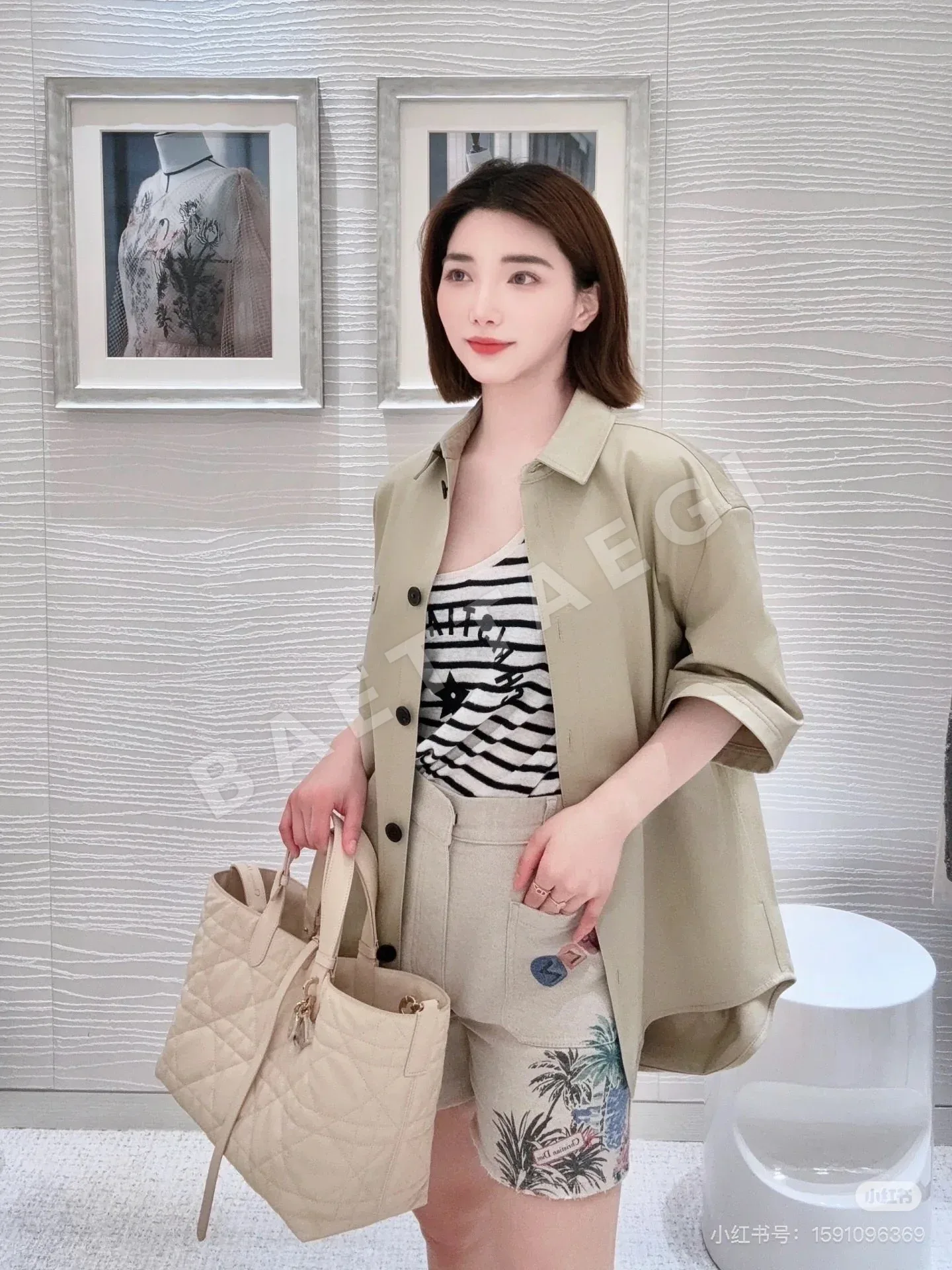 디올 프린트 데님 재킷 반바지 세트 상세 이미지 7