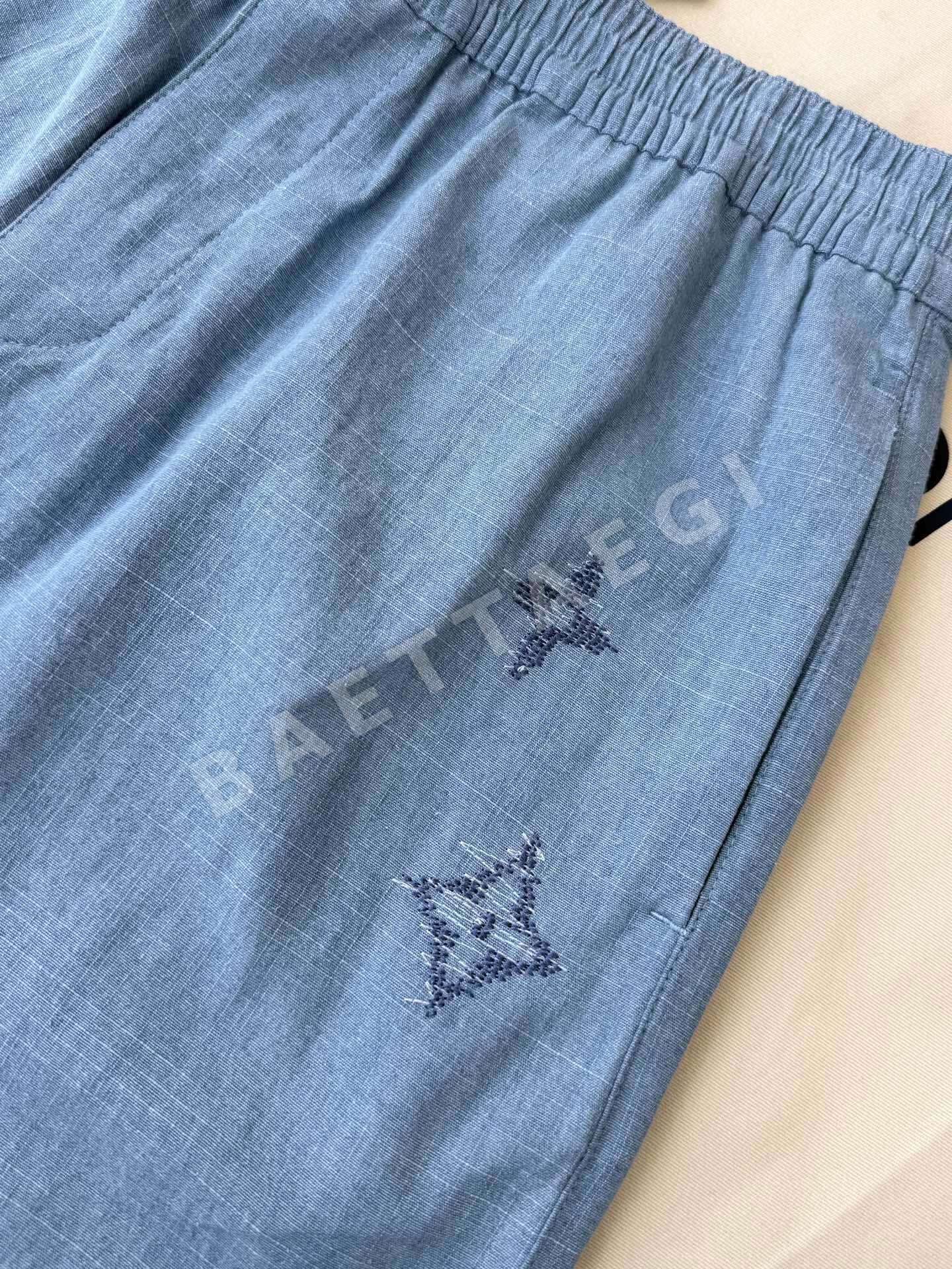 루이비통 블루 자수 여성 반바지 세트 상세 이미지 6