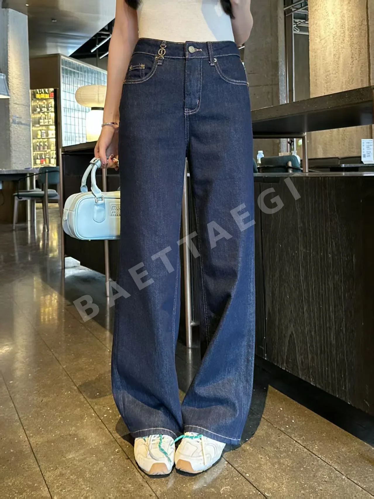 생로랑 그라데이션 워시 와이드 데님 바지 117042
