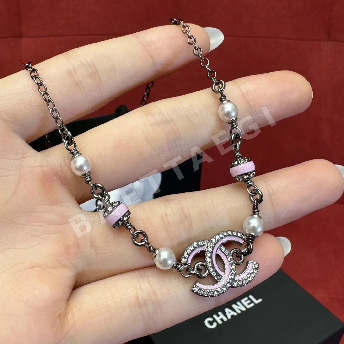 샤넬 다이아몬드 장식 더블 C 진주 목걸이 178300