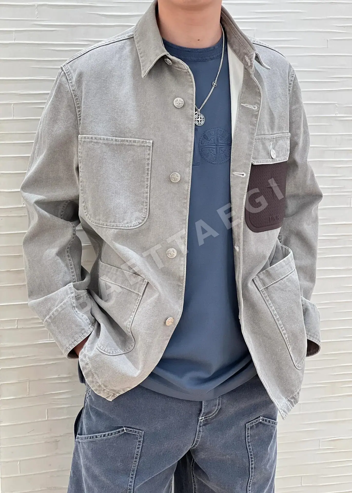 스톤아일랜드 데님 가죽 포켓 긴팔 재킷 상세 이미지 3