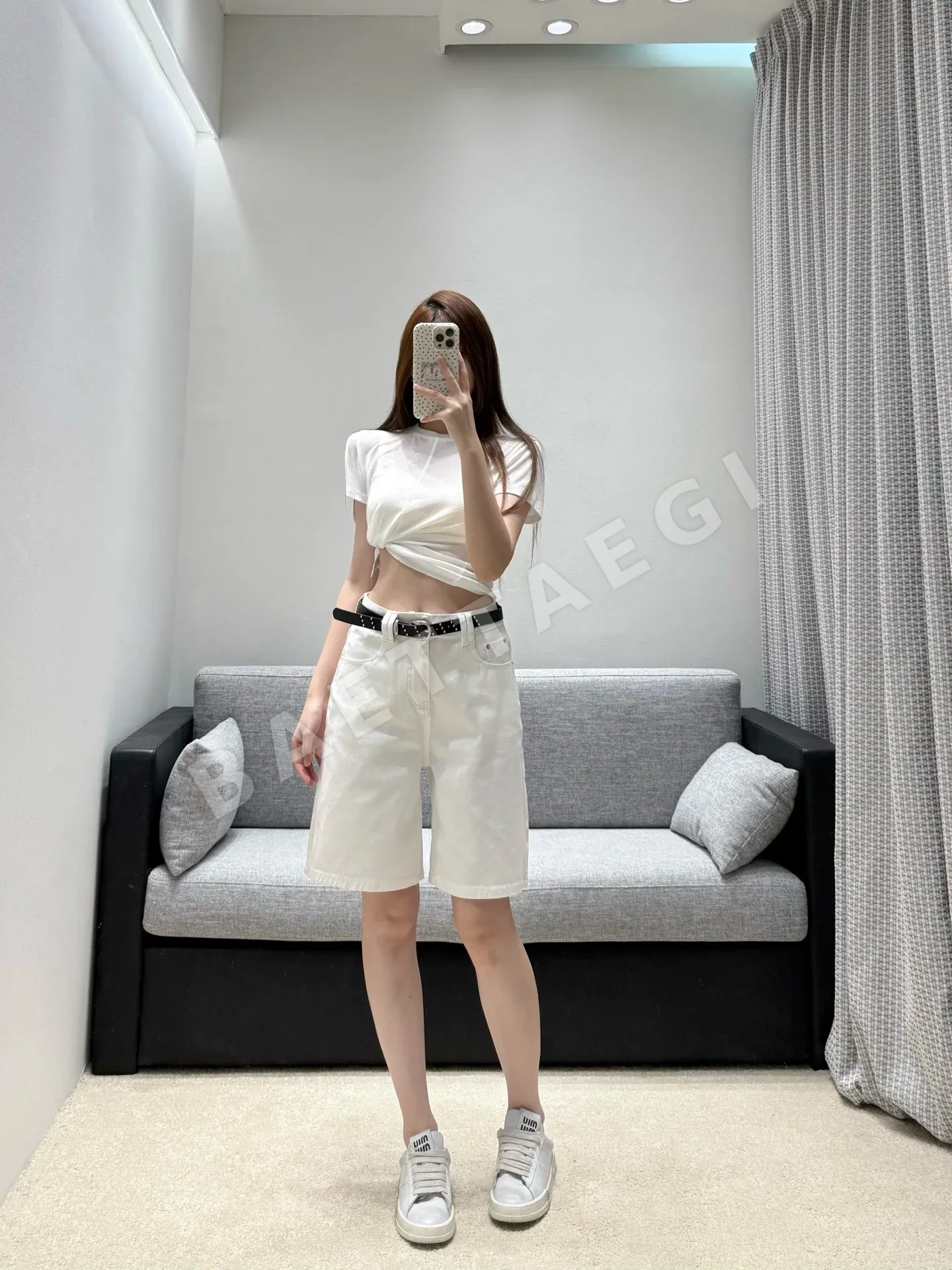 폴로 하이웨스트 크롭 와이드 데님 여성 바지 상세 이미지 2