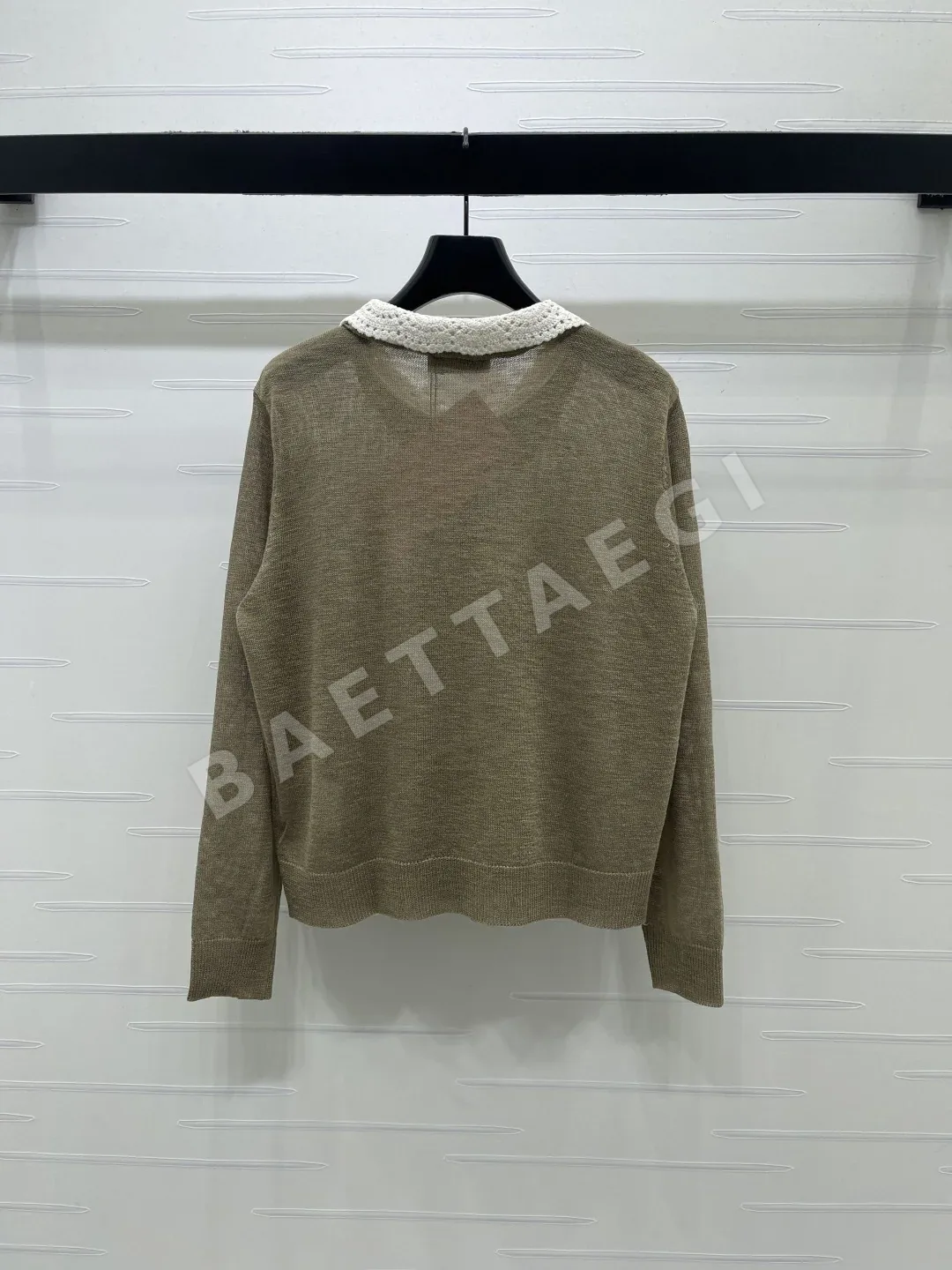 미우미우 울 실크 코바늘 카라 긴팔 가디건 상세 이미지 8