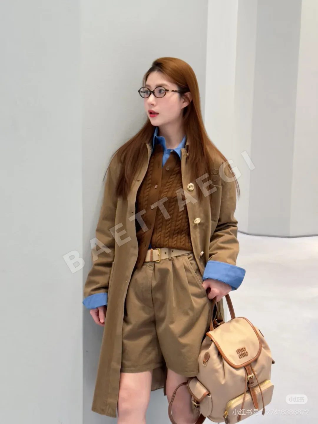 미우미우 카키 벨트 트렌치코트 자켓 상세 이미지 5