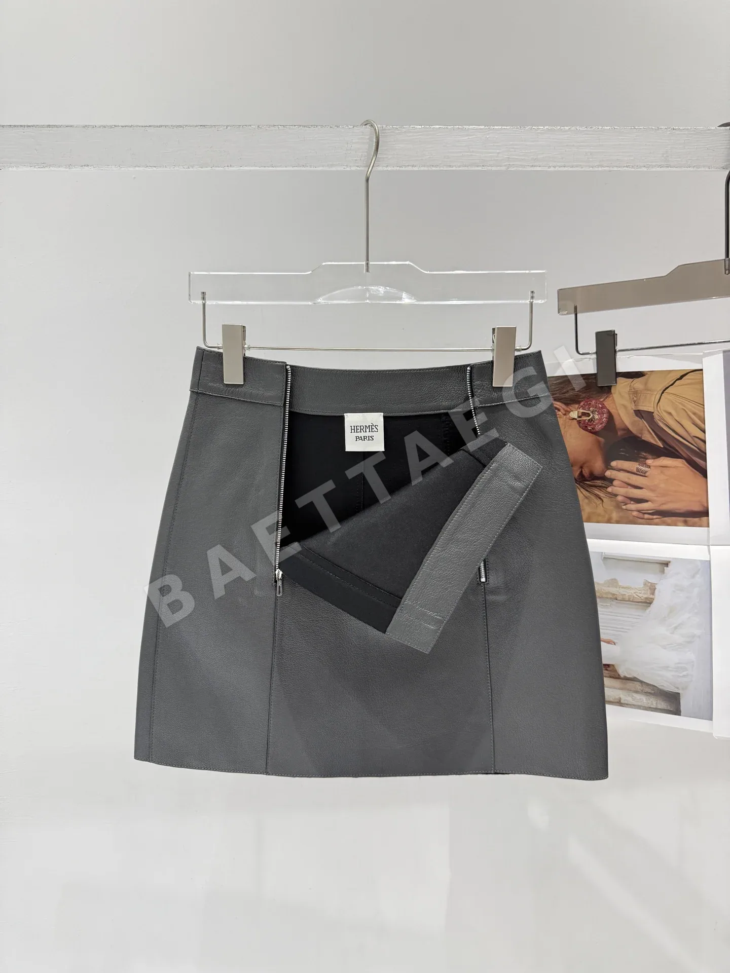 에르메스 리치 패턴 램스킨 여성 가죽 스커트 상세 이미지 6