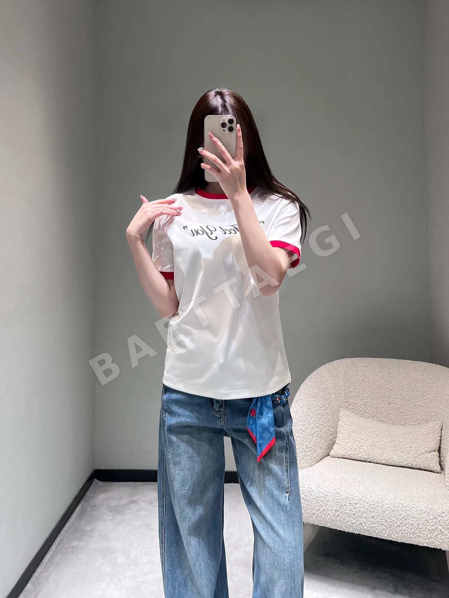 디올 카라 블록 레터 프린트 반팔 티셔츠 상세 이미지 7