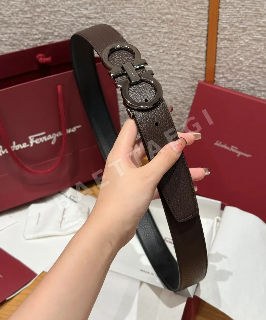 페레가모 간치니 양면 가죽 벨트 상세 이미지 4