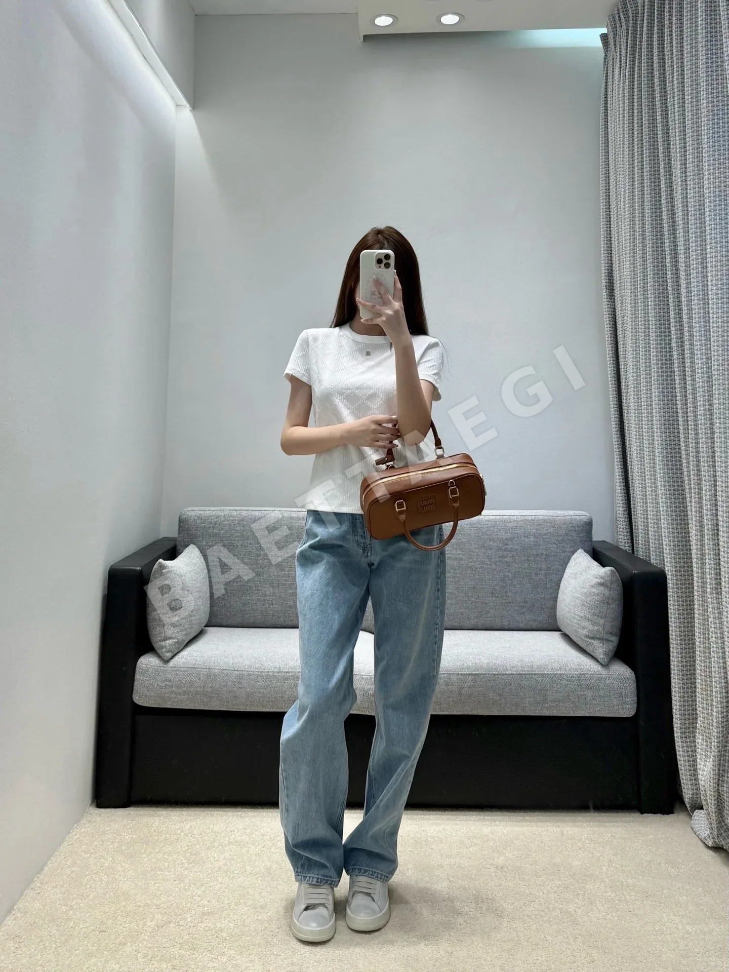 샤넬 퀼팅 미니 로고 반팔 니트 탑 상세 이미지 6
