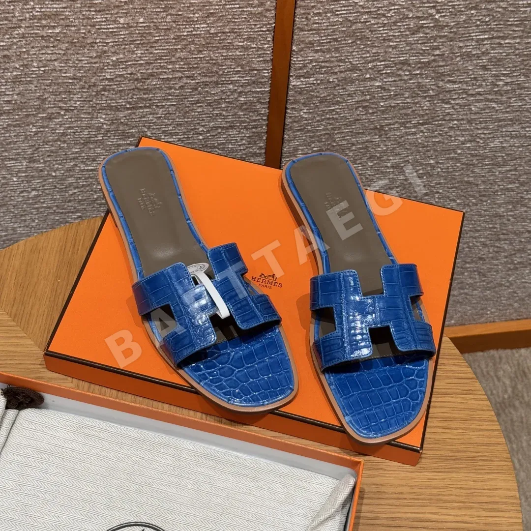 에르메스 오란 샌들 Blue 악어가죽 H 컷아웃 상세 이미지 4