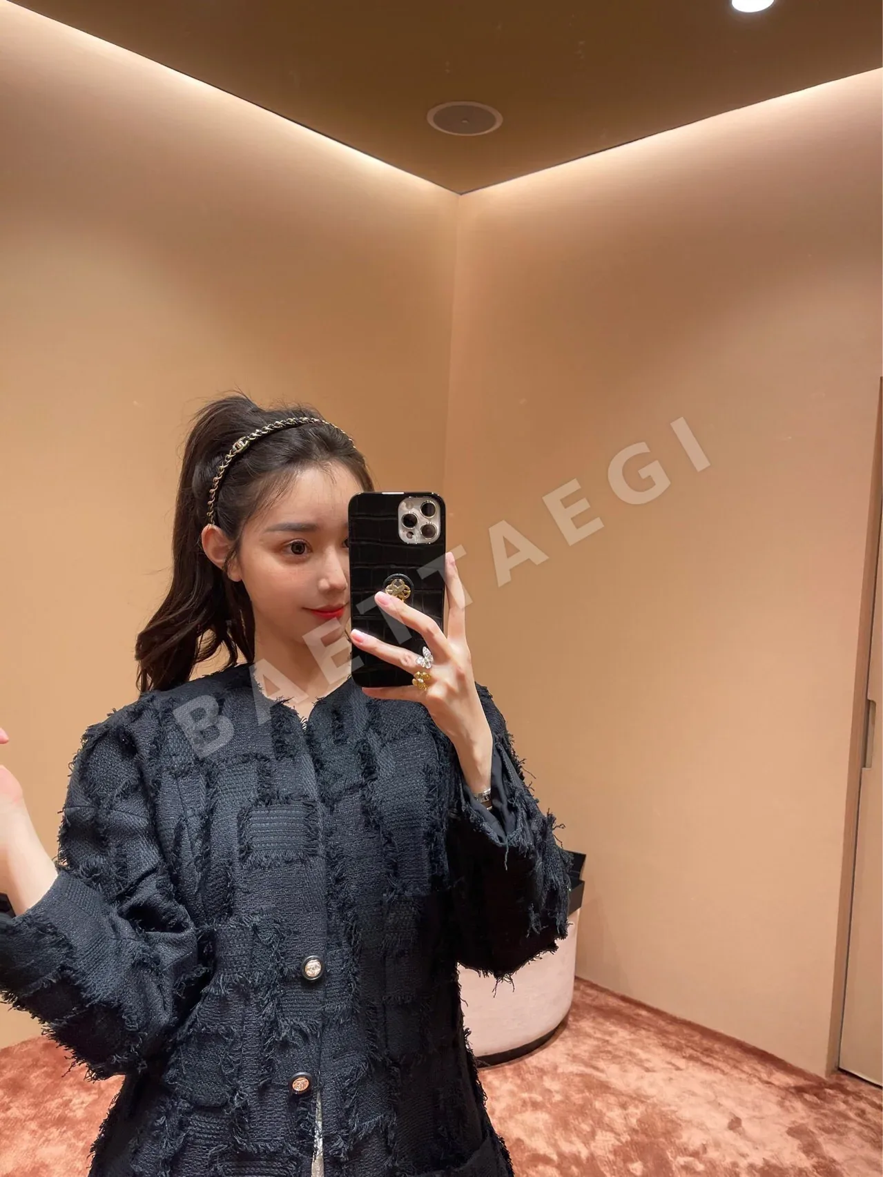 샤넬 블랙 가죽 꼬임 체인 헤어밴드 상세 이미지 2
