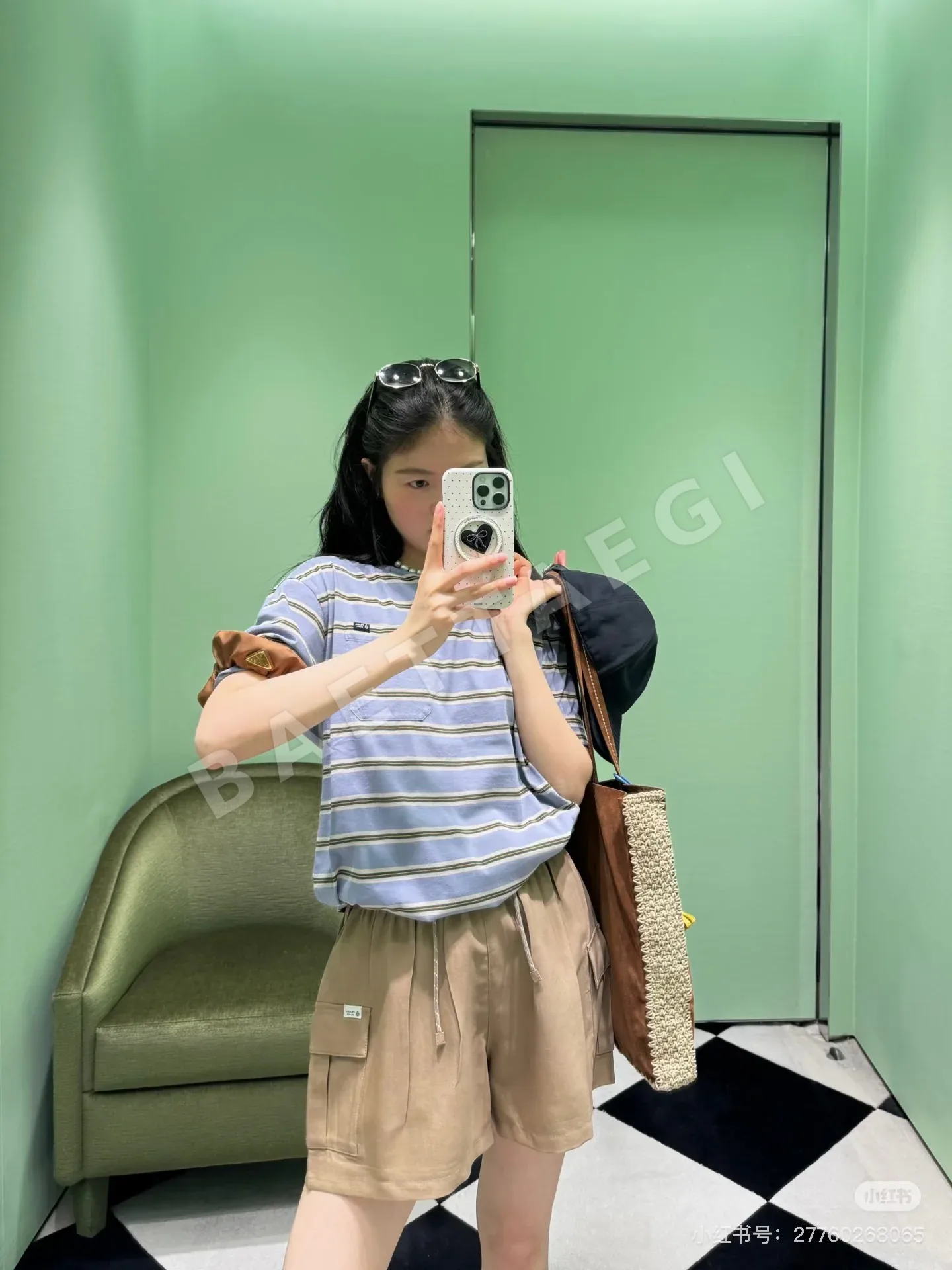 프라다 카키 카고 반바지 여성 바지 상세 이미지 6