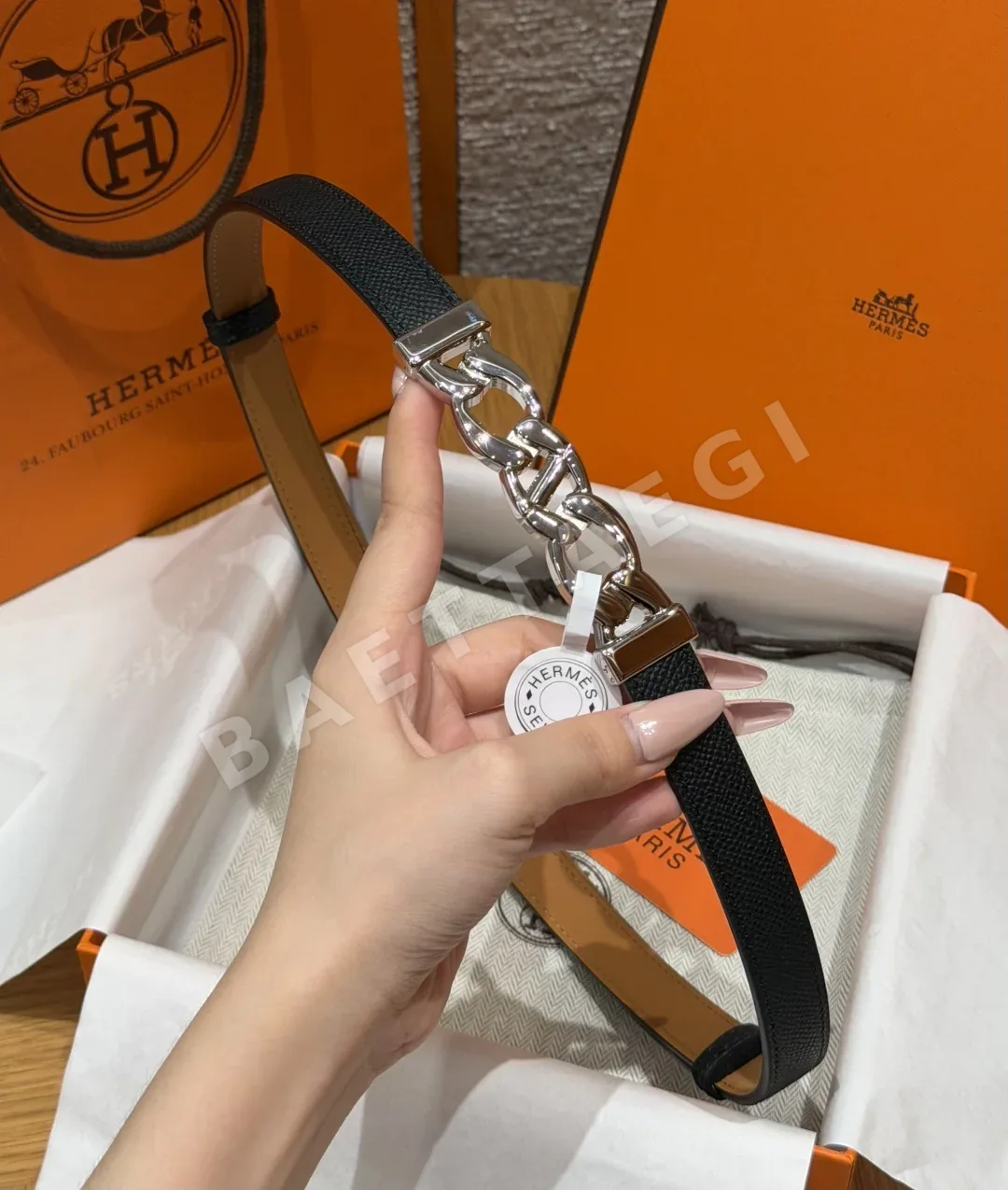 에르메스 H 체인 슬림 가죽 벨트 상세 이미지 3