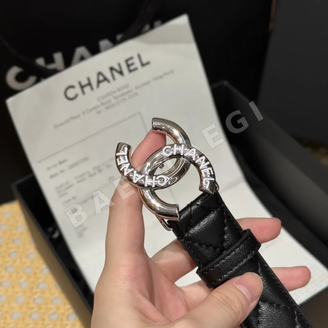 샤넬 블랙 퀼팅 가죽 더블 C 버클 벨트 상세 이미지 6