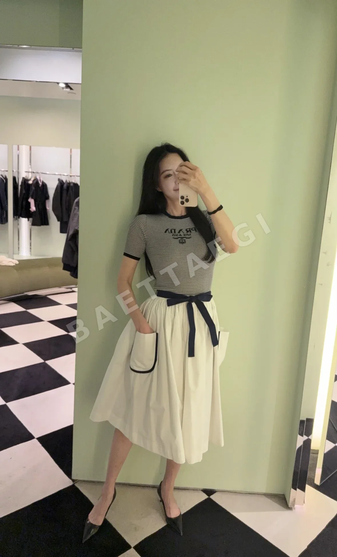 프라다 네이비 블록 슬립 원피스 상세 이미지 5