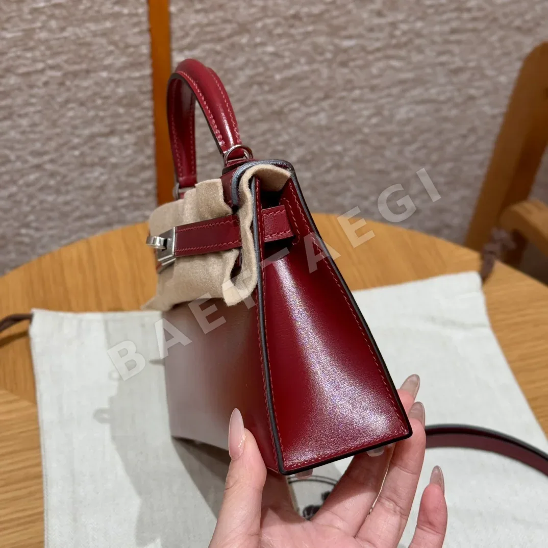 에르메스 미니 켈리 레드 본가죽 가방 상세 이미지 3