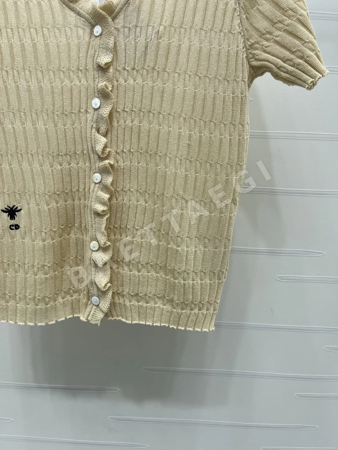 디올 프릴 V넥 실크 울 반팔 탑 상세 이미지 6