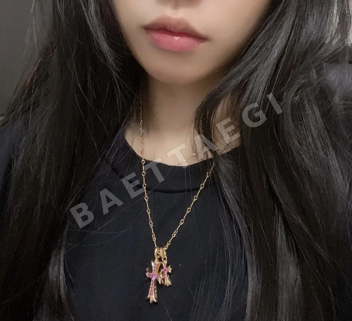 크롬하츠 골드 핑크 더블 크로스 목걸이 상세 이미지 6