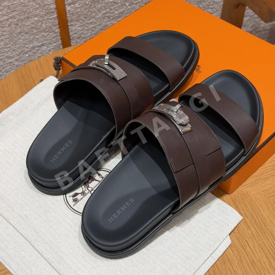 에르메스 잭슨 샌들 에베네 브라운 가죽 실버 버클 상세 이미지 7