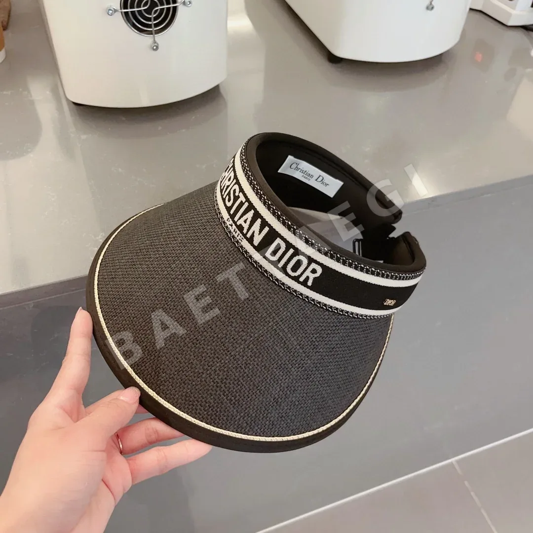 디올 로고 웨빙 밀짚 바이저 캡 상세 이미지 6