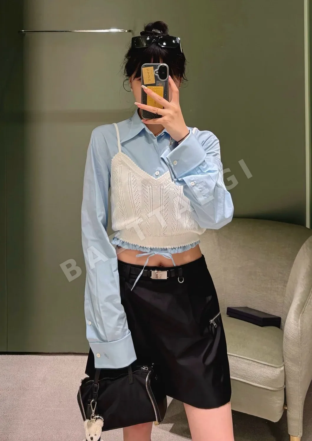 프라다 리사이클 나일론 벨트 미디 스커트 상세 이미지 10
