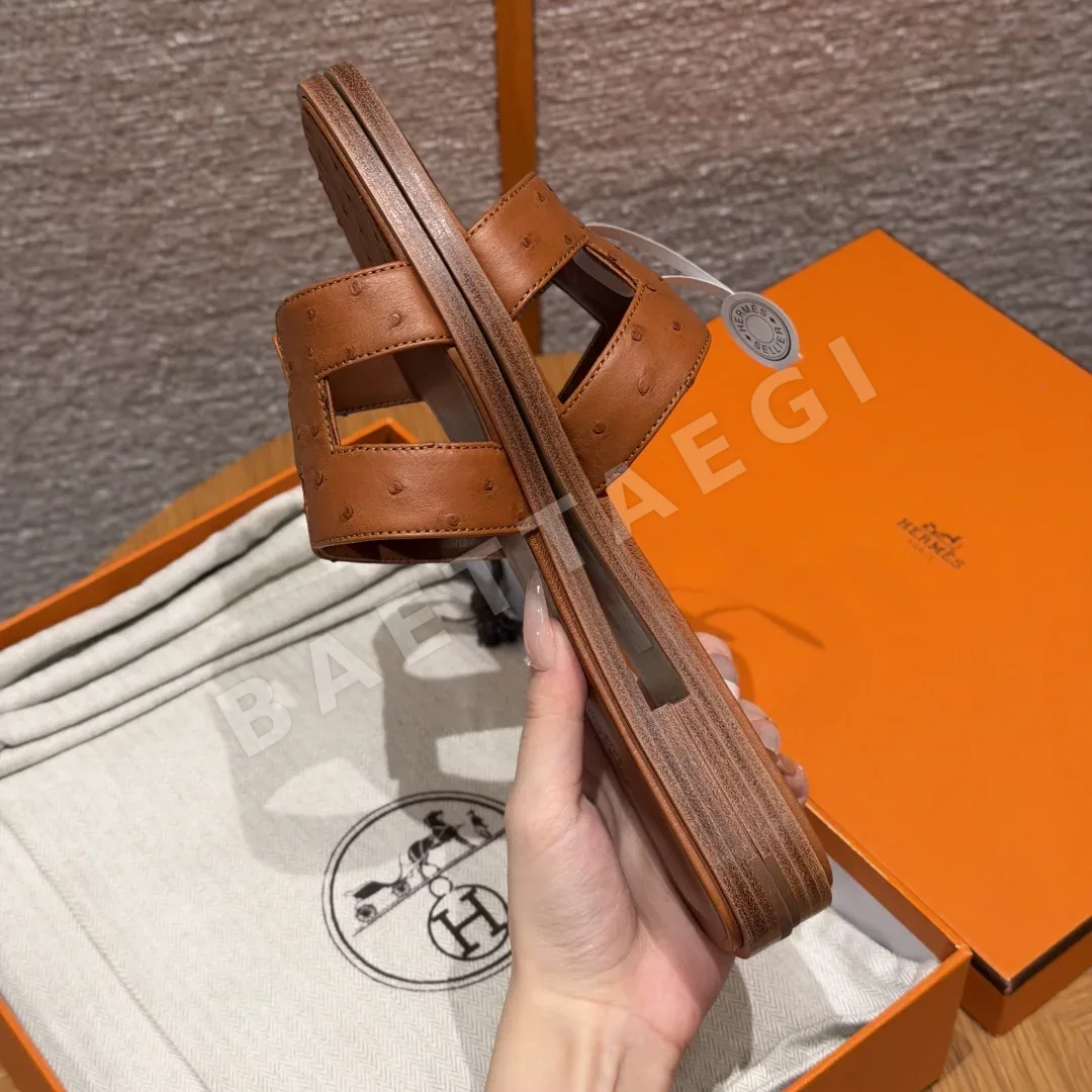 에르메스 오란 샌들 골든브라운 타조가죽 H 컷아웃 상세 이미지 7