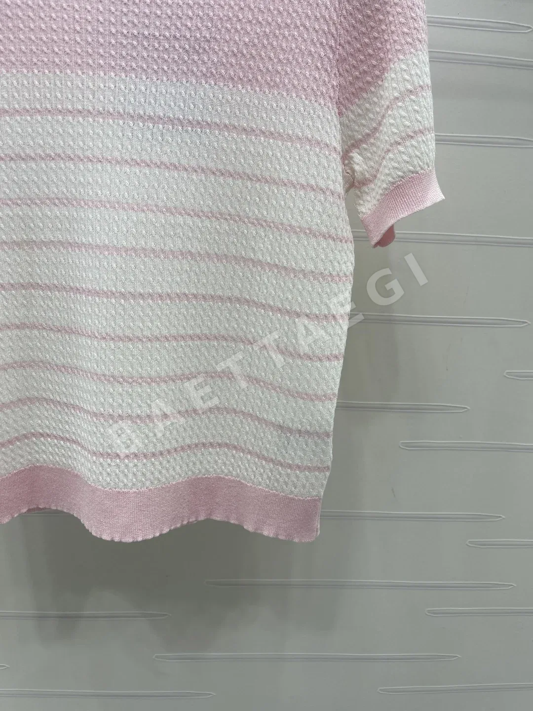 샤넬 컬러 블록 스트라이프 니트 반팔 탑 상세 이미지 6