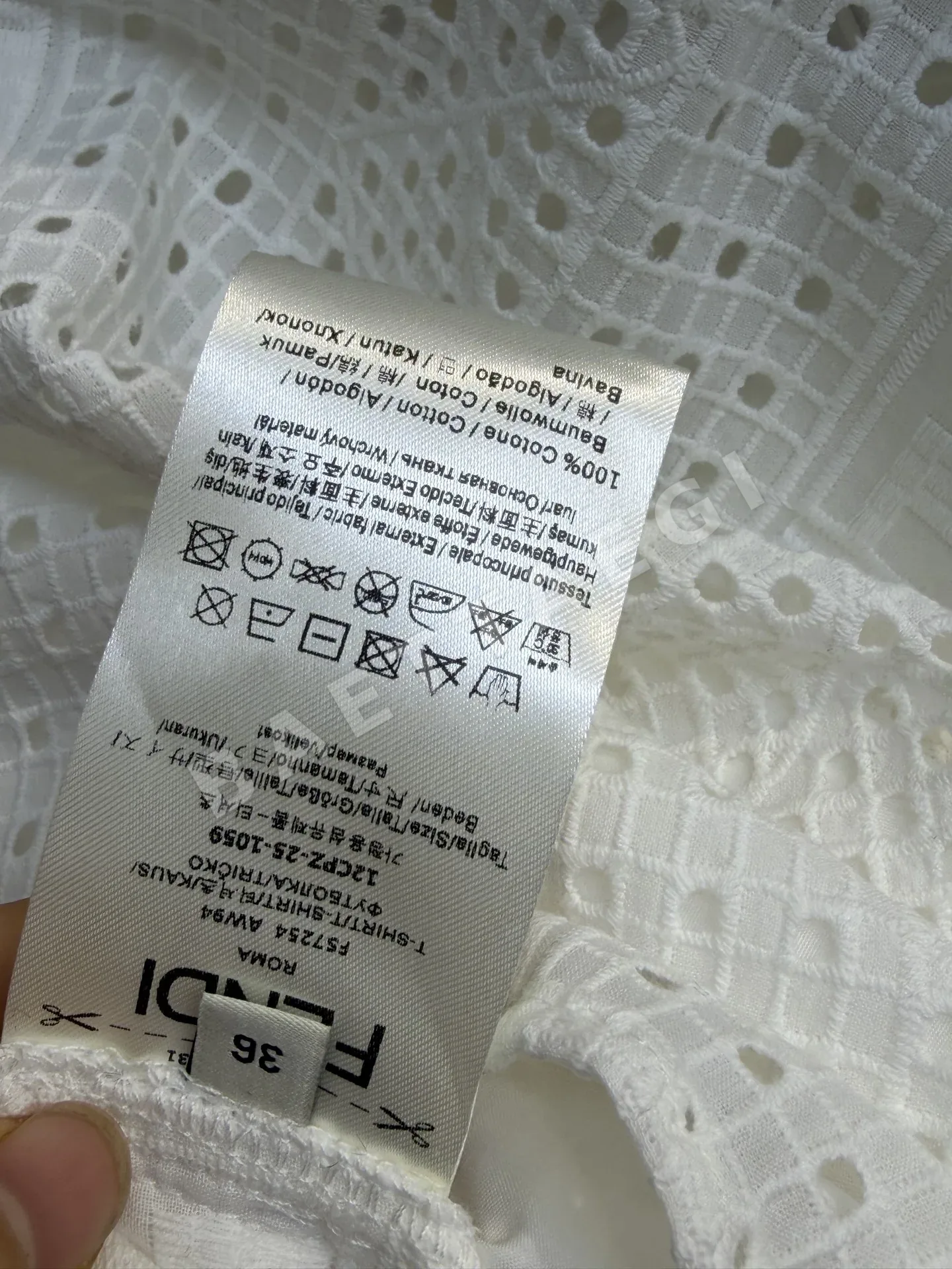 펜디 메시 자수 허리 조임 카라 반소매 원피스 상세 이미지 9