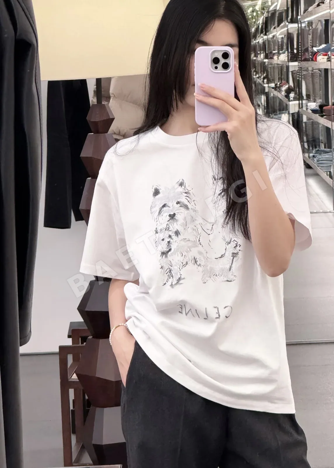 셀린느 강아지 패턴 여성 반팔 티셔츠 상세 이미지 7