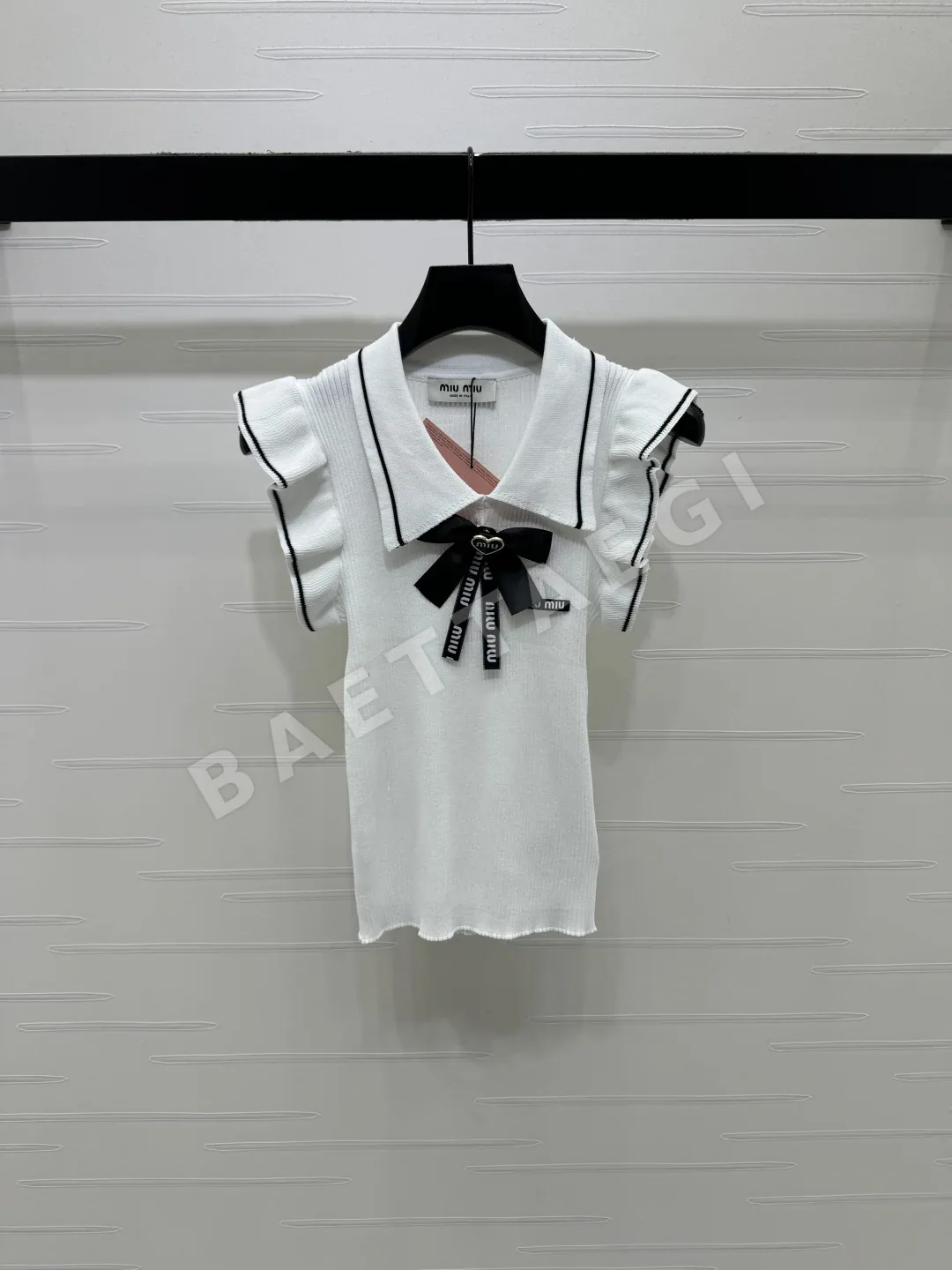미우미우 프릴 카라 반팔 니트 탑 상세 이미지 2