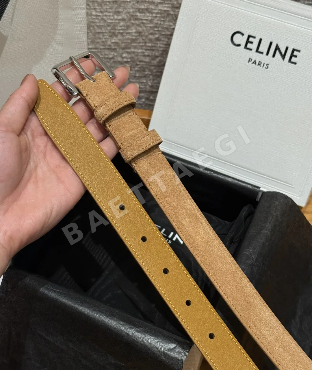 셀린느 스웨이드 소가죽 메탈 핀 버클 벨트 상세 이미지 6