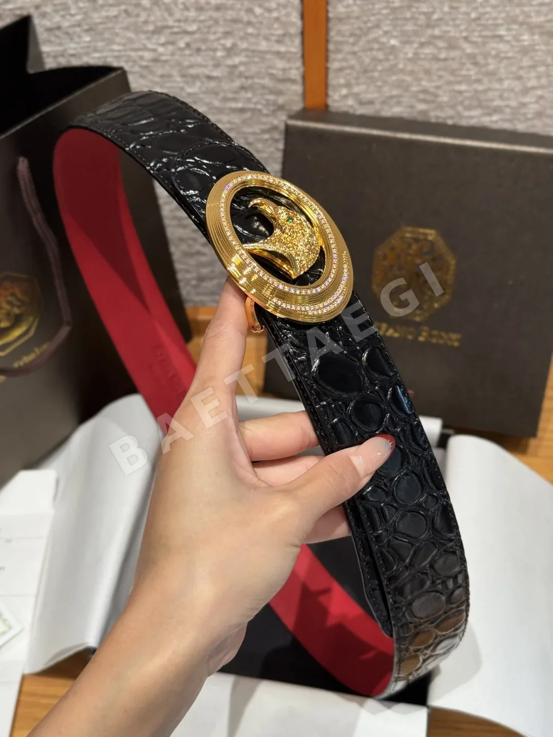 스테파노리치 다이아몬드 장식 양면 소가죽 벨트 상세 이미지 3