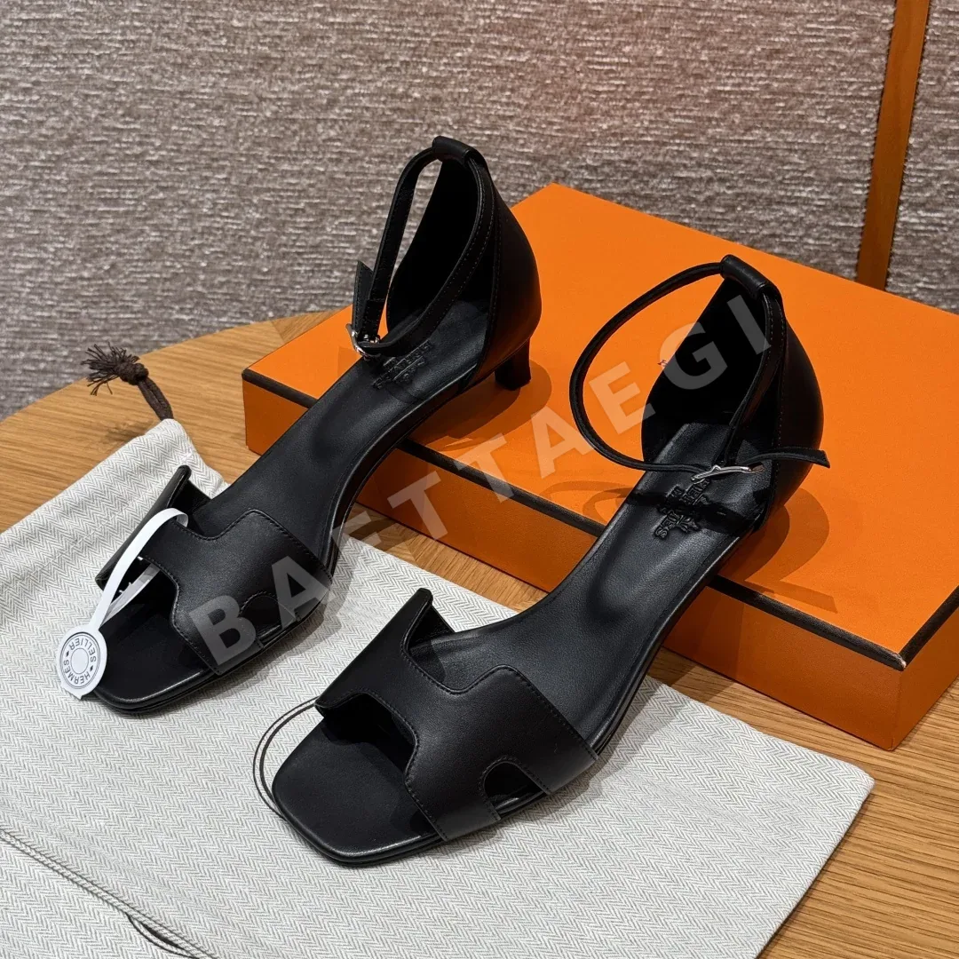 에르메스 조이 40 샌들 블랙 카프스킨 4 cm 힐 165651