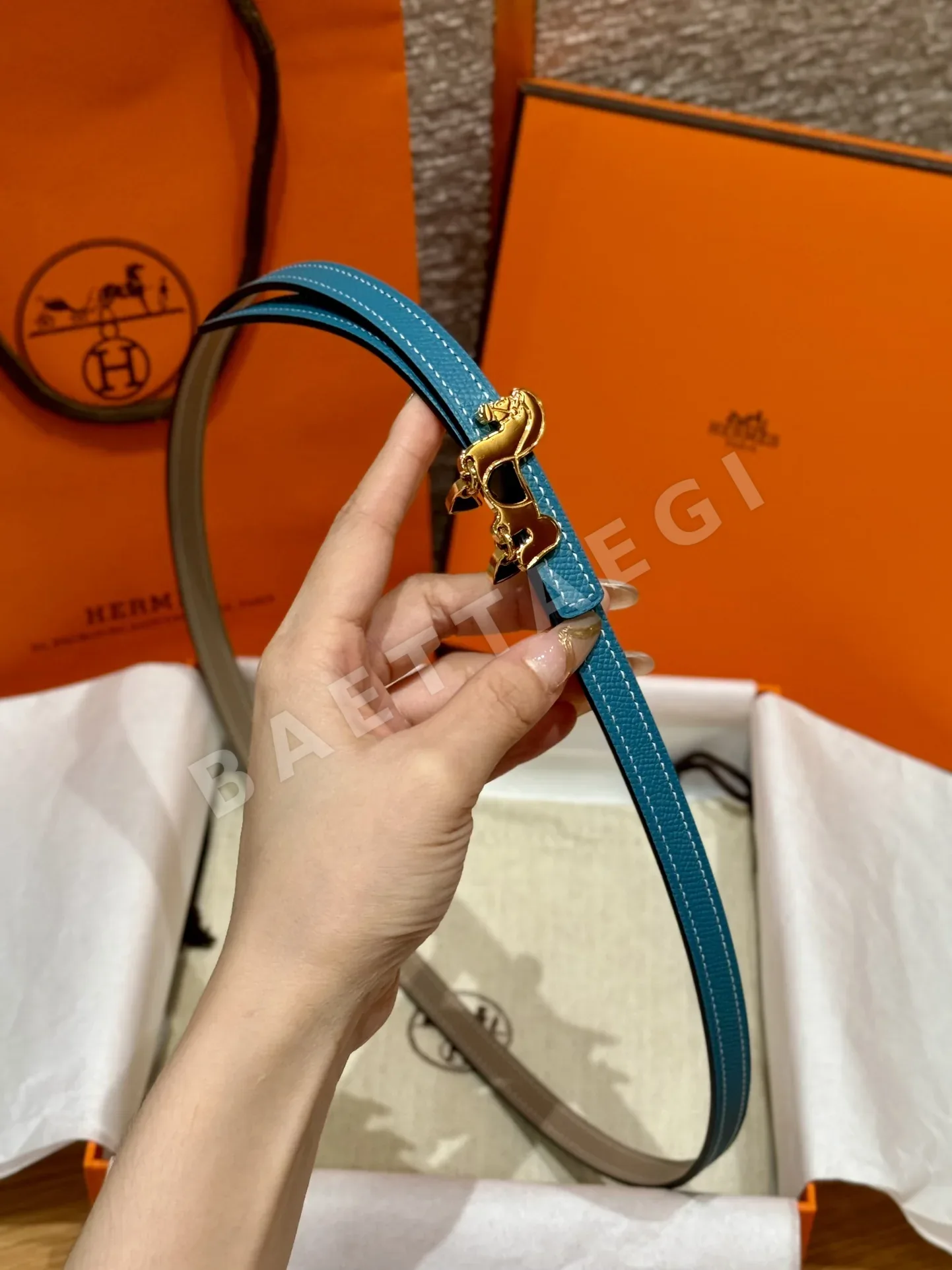 에르메스 포니 버클 가죽 양면 벨트 상세 이미지 4